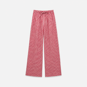 Gingham Check Wide-Leg Tie-Waist Pants