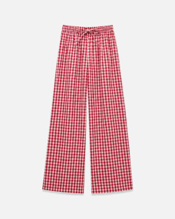Gingham Check Wide-Leg Tie-Waist Pants