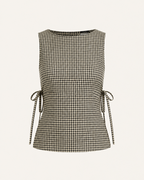 Gingham Check Tie-Side Sleeveless Top